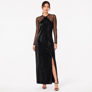 Vintage Ever Beauty Velvet Mesh Dress 10 Black Rhinestone Evening Y2K Maxi